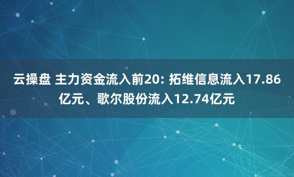 云操盘 主力资金流入前20: 拓维信息流入17.86亿元、歌尔股份流入12.74亿元