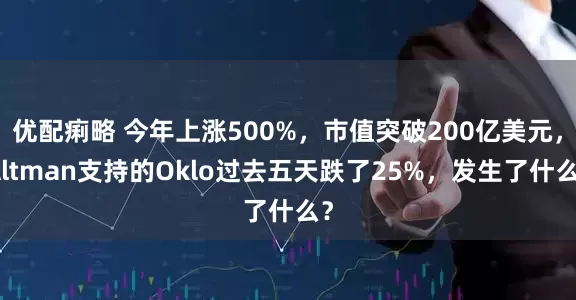 优配痢略 今年上涨500%，市值突破200亿美元，Altman支持的Oklo过去五天跌了25%，发生了什么？